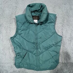 Eddie Bauer Down Filled Nylon Puffer Vest Women's M Full Zip Vintage Teal Blue